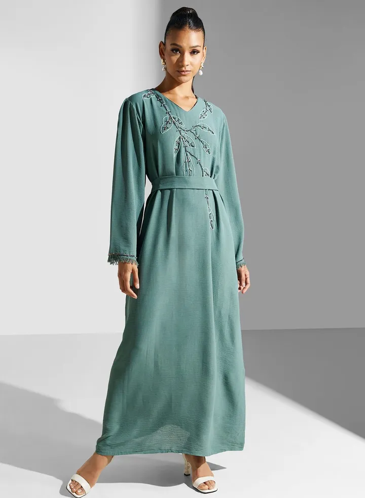 Embellished Belted Jalabiya