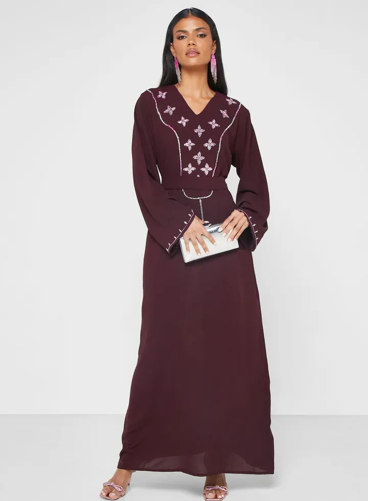 Embellished Belted Jalabiya