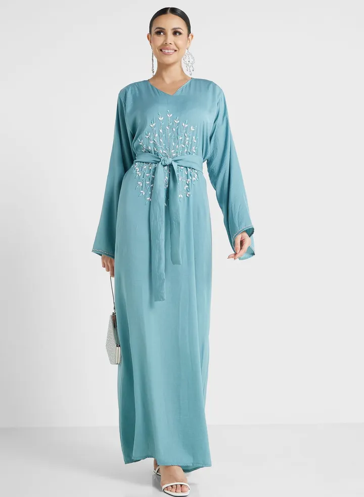 Embroidered Belted Jalabiya