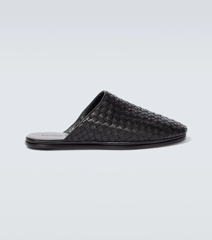Intrecciato leather slippers