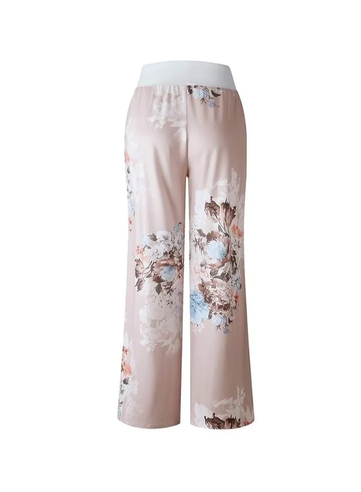 iChunhua Women's Comfy Stretch Floral Print Drawstring Palazzo Wide Leg Lounge Pant