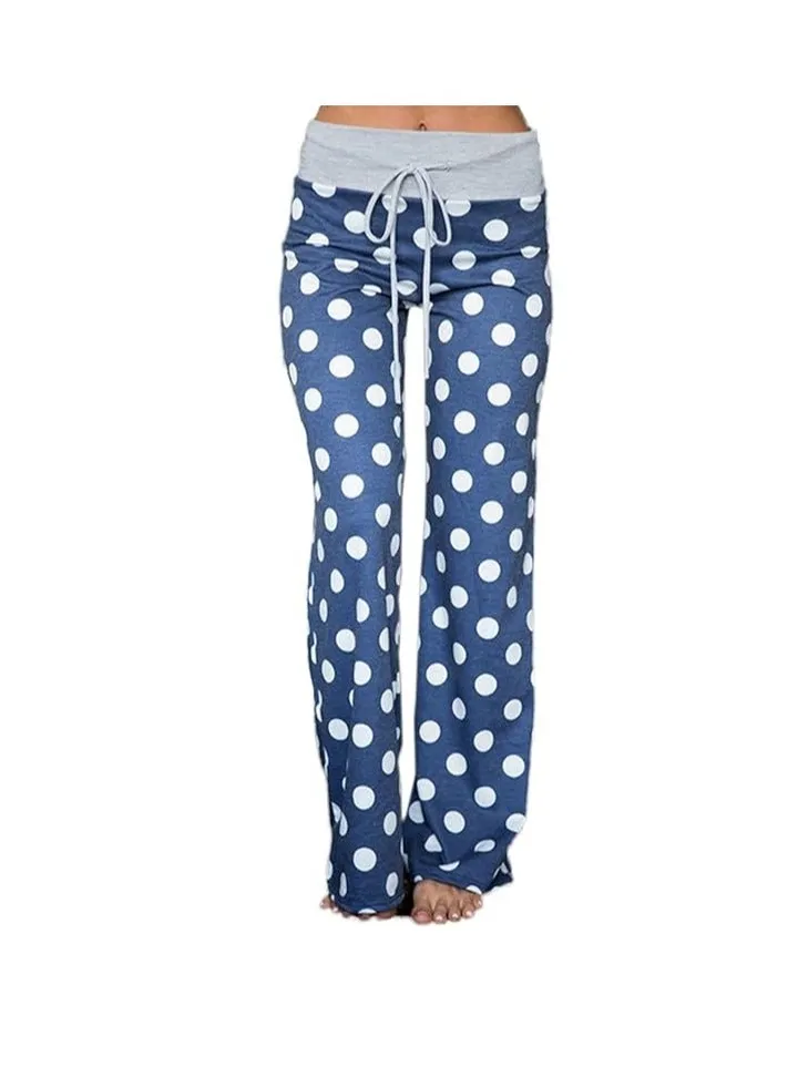 iChunhua Women's Comfy Stretch Floral Print Drawstring Palazzo Wide Leg Lounge Pant