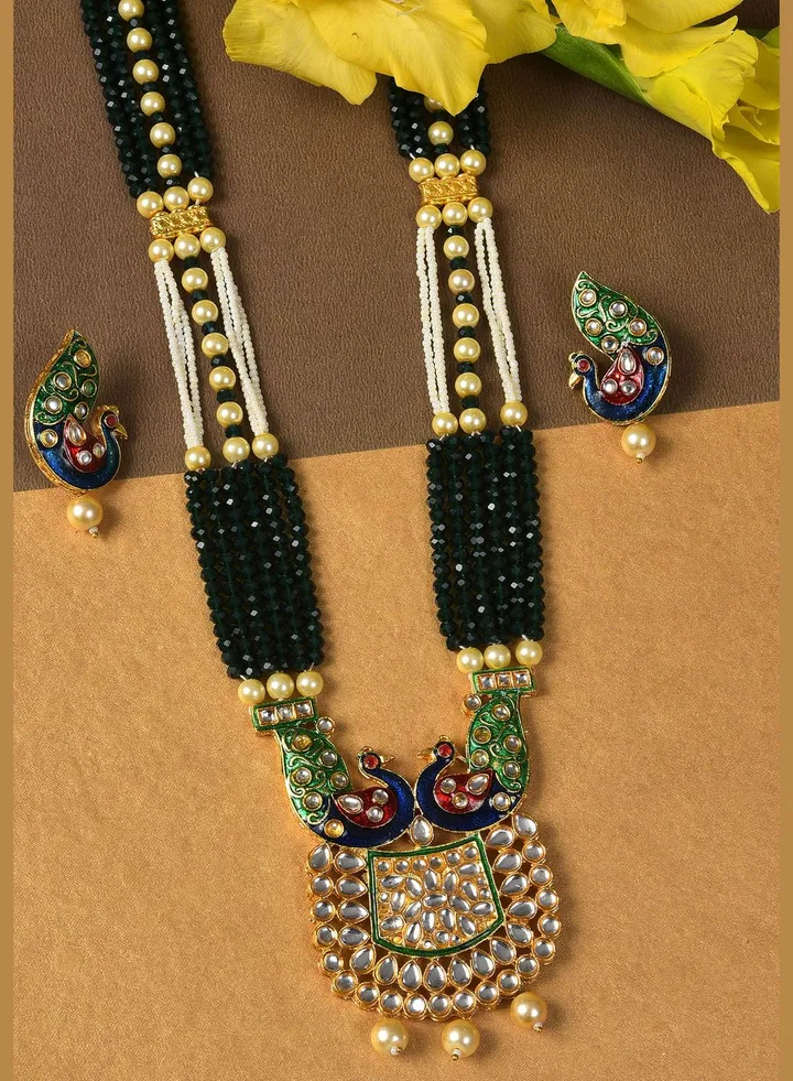 Gold Plated Pearls Beaded Necklace and Earrings Set