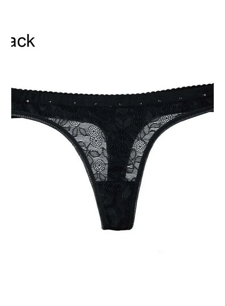 Women Lace Hollow Panties Low Waist G-string Thongs Briefs Underwear Black