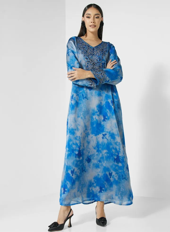 V-Neck Printed Jalabiya