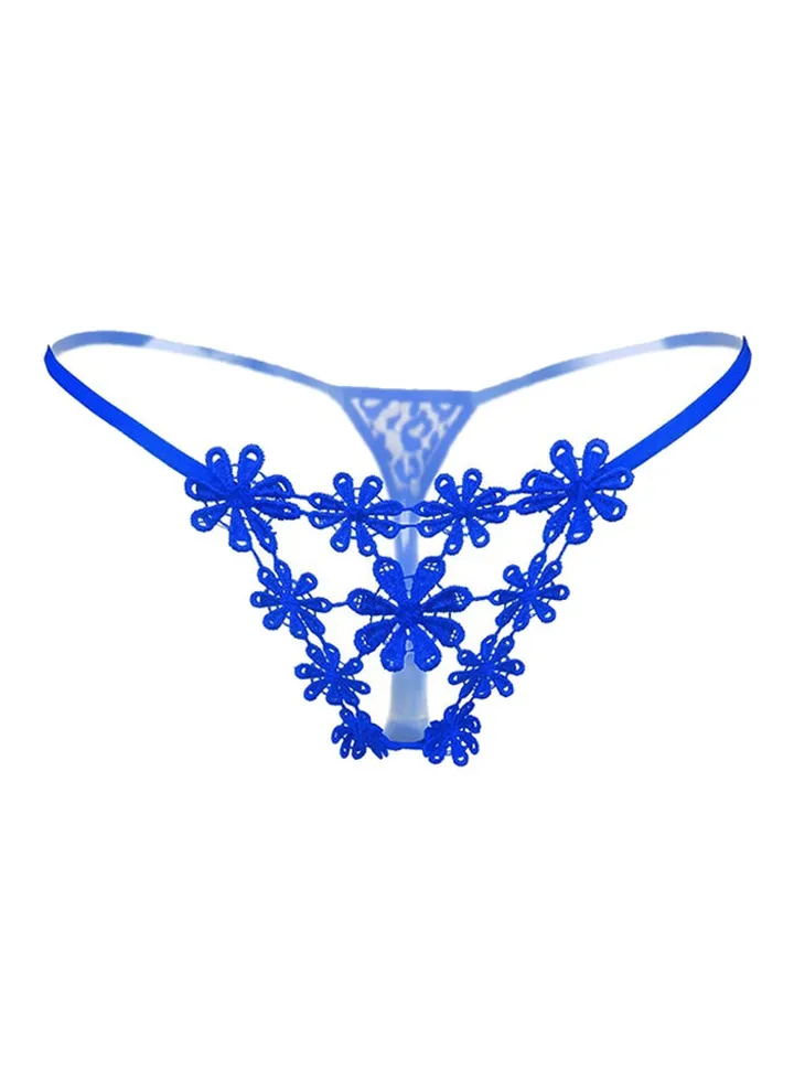 Hollow Embroidery Briefs Blue