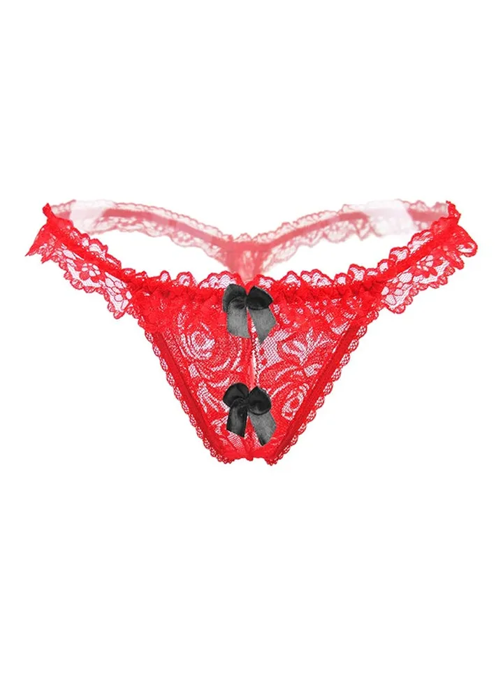 Ultra-Thin Lace Perspective Briefs Red