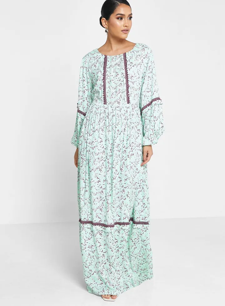 Puff Sleeve Printed Jalabiya