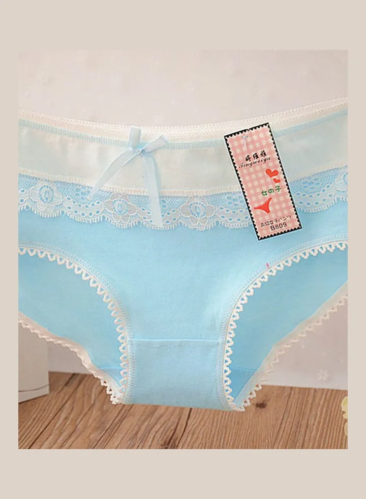 Cotton Lace Briefs Panties Blue
