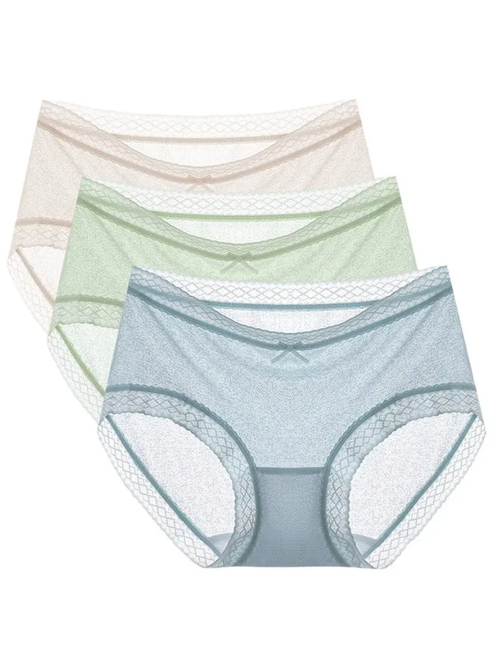 Women Transparent Lace Panties Breathable Satin Traceless Briefs Thin Ice Silk Female Underwear