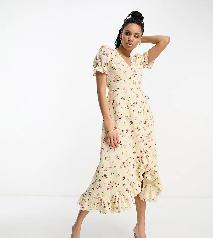 & Other Stories exclusive linen midi wrap dress in floral print