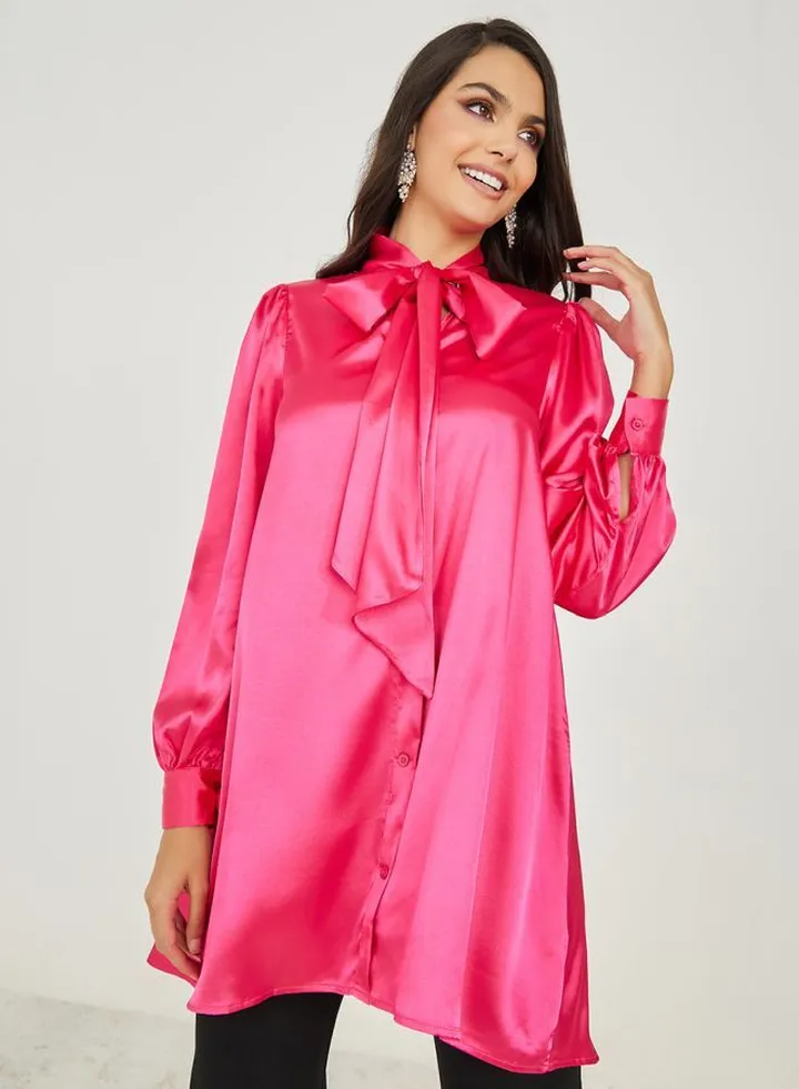 High Neck Satin Longline Tunic