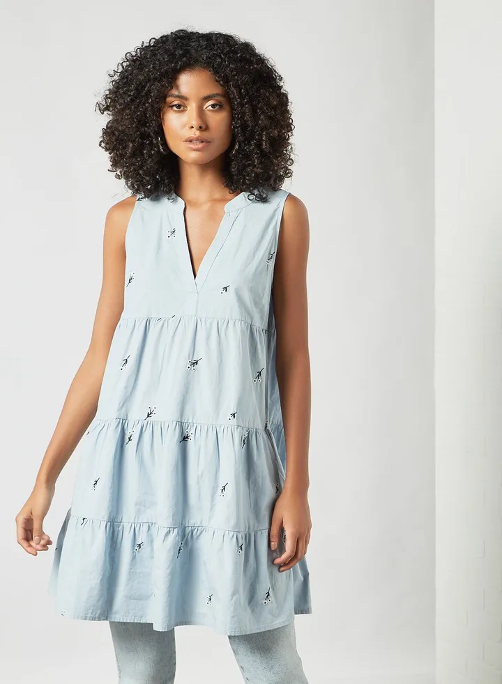 Tiered Smock Dress Blue