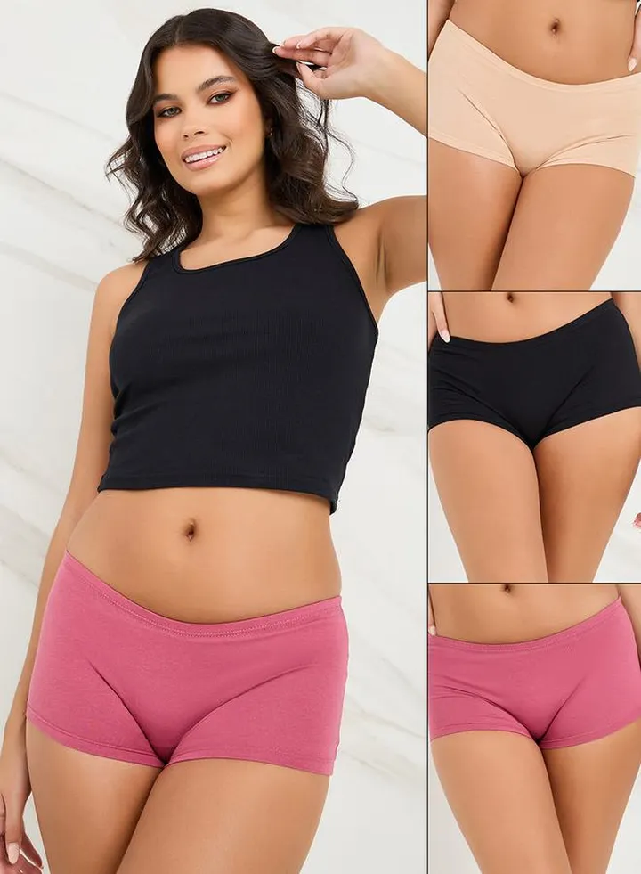 Pack of 3 - Solid Cotton Boyshorts