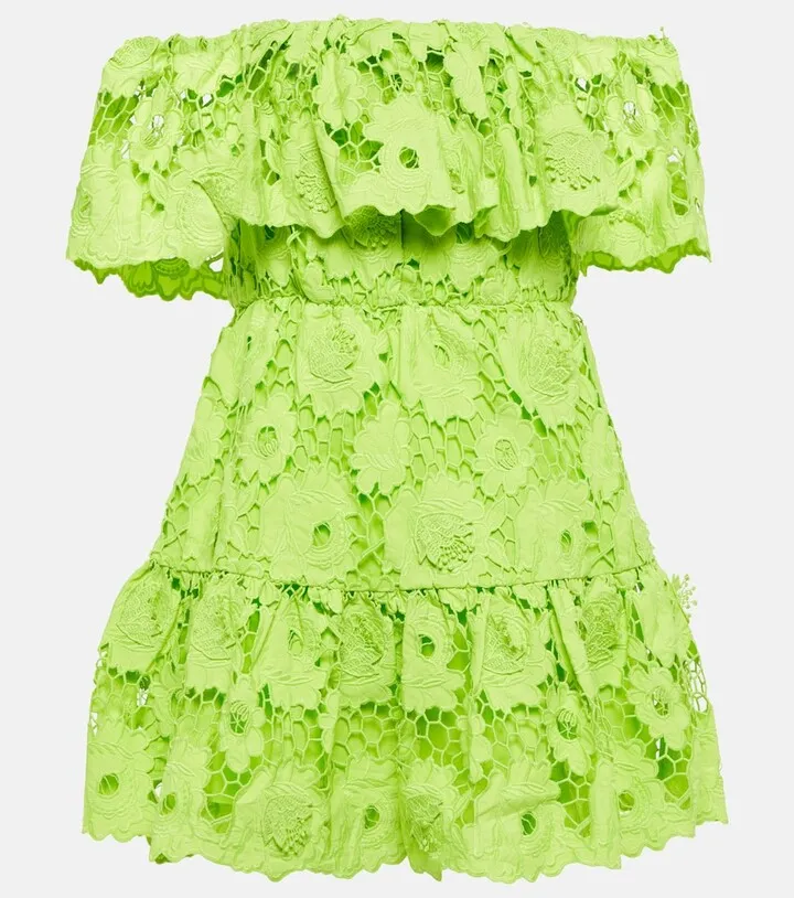 Off-shoulder cotton lace minidress