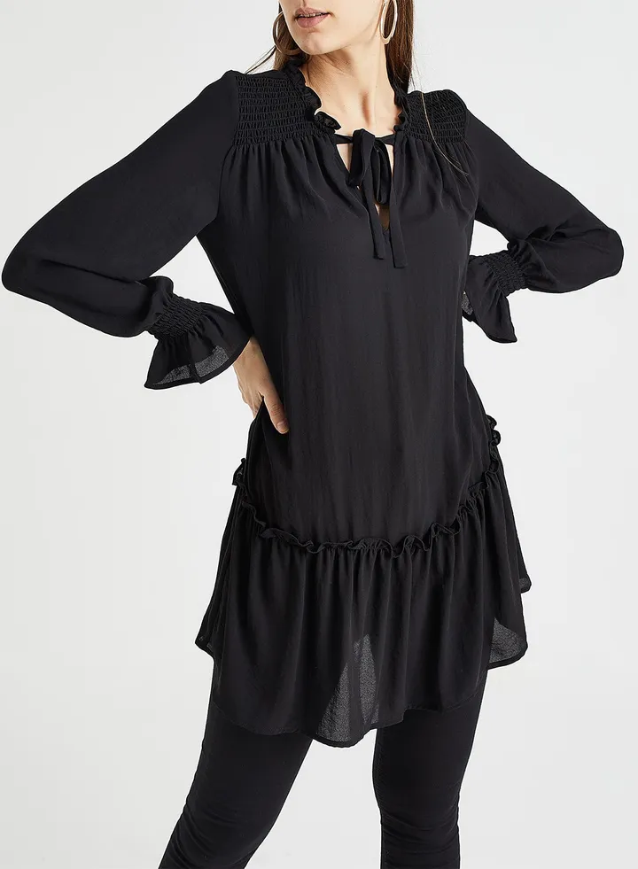 Gather Detailed Tunic Black