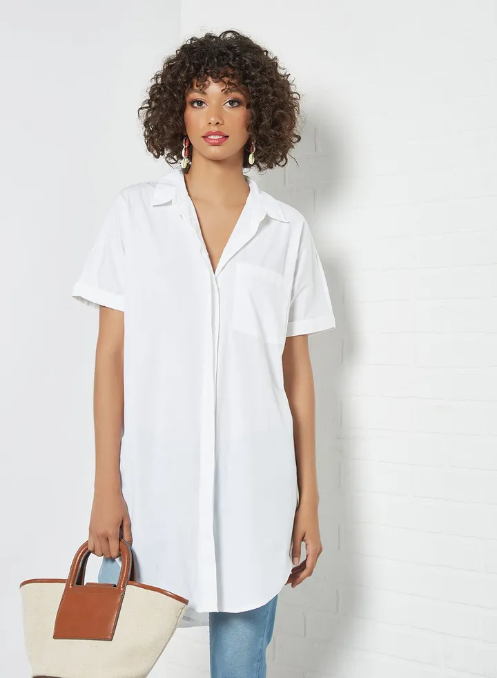 Curved Hem Tunic White