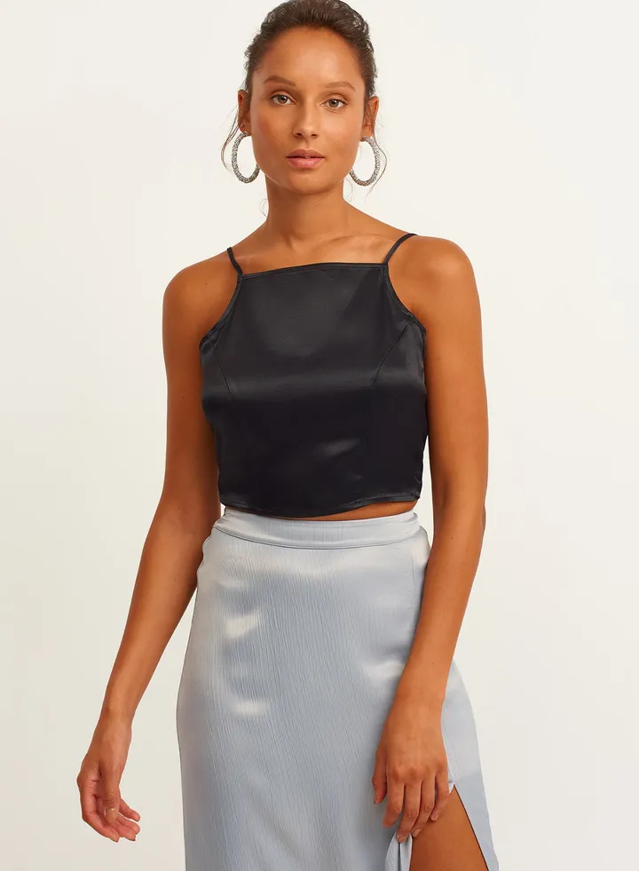Crop Top With Thin Straps Black