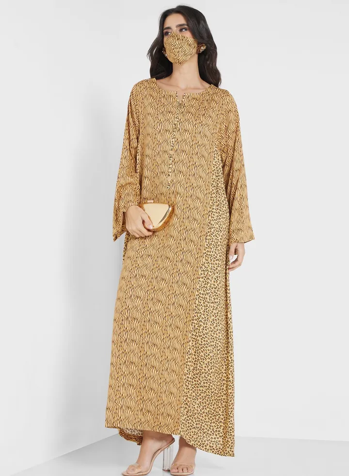 Printed Flared Sleeve Jalabiya