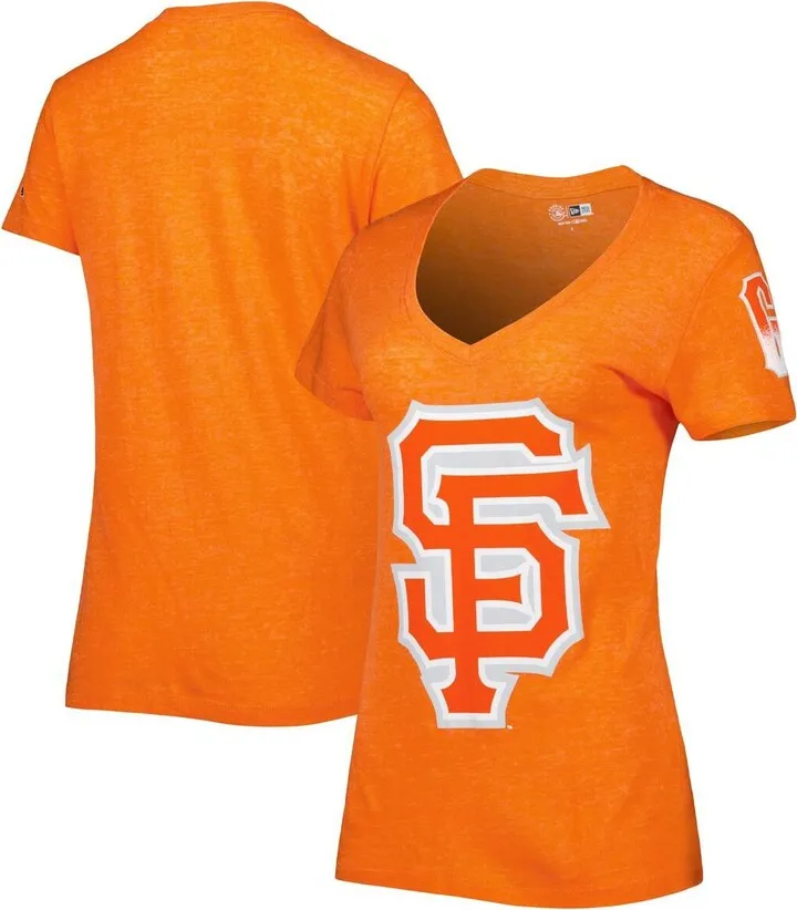 Women's New Era Orange San Francisco Giants City Connect Cap Logo Tri-Blend V-Neck T-shirt