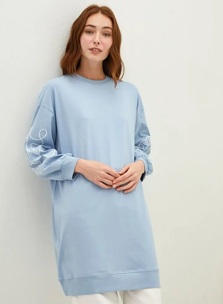 Crew Neck Embroidered Long Sleeve Cotton Women's Tunic