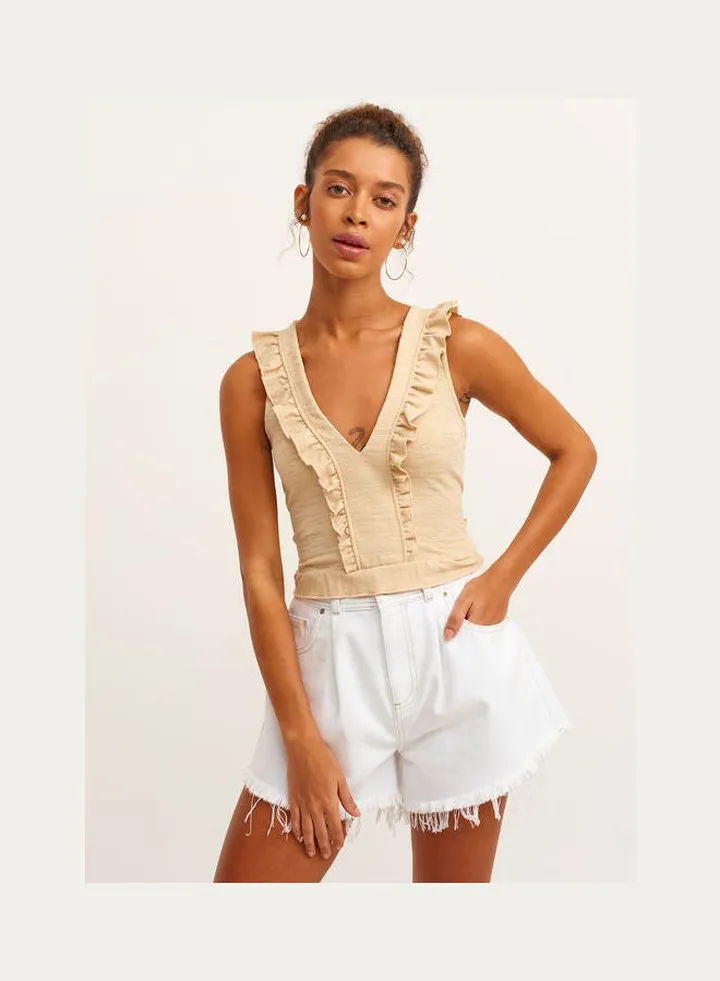Padded Tunic With Fashionable Details Beige