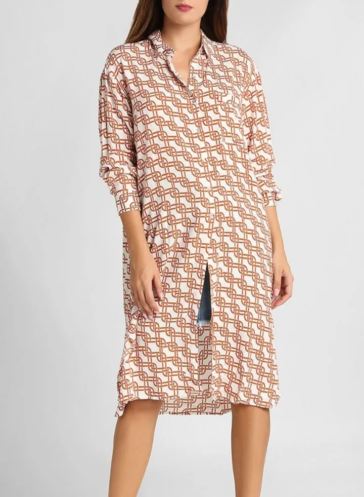 Pattern Print Shirt Tunic Cream/Rust