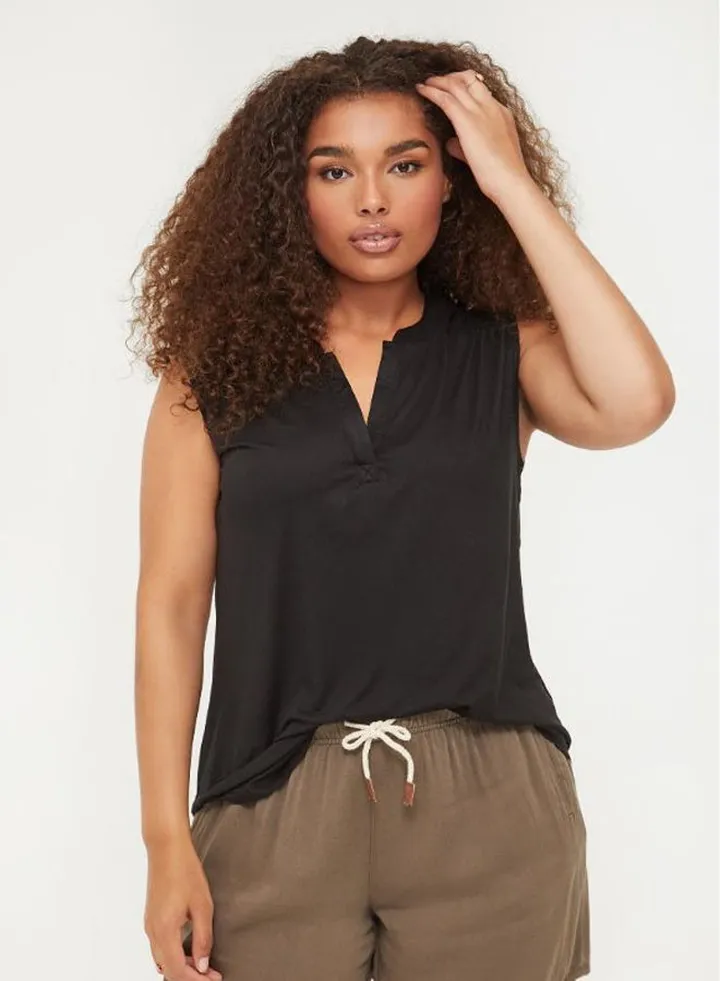 Pop Over Sleeveless Tunic Top Black