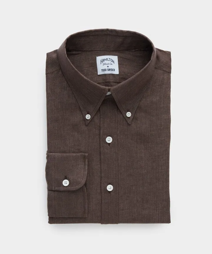 Todd Snyder X Hamilton Linen Dress Shirt In Dark Brown
