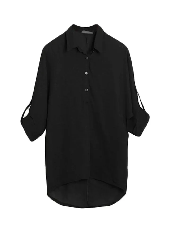 Long Sleeves Solid Spring Tunic Black