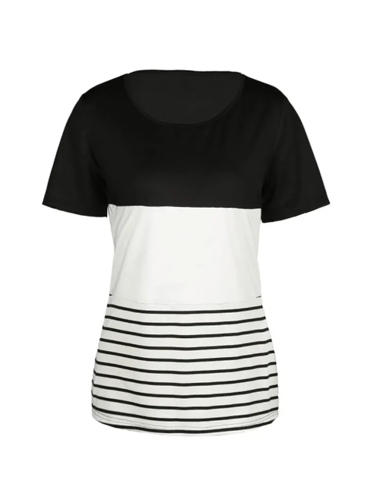 Colour Block Design Round Neck Tunic White/Black