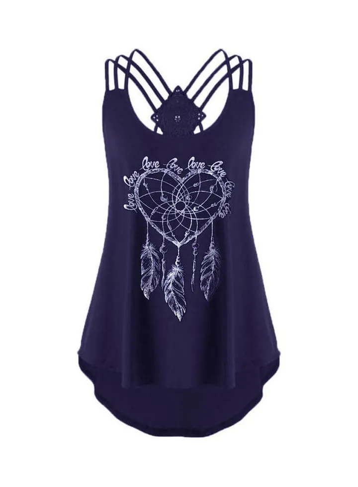 U-Neck Printed T-Shirt Navy