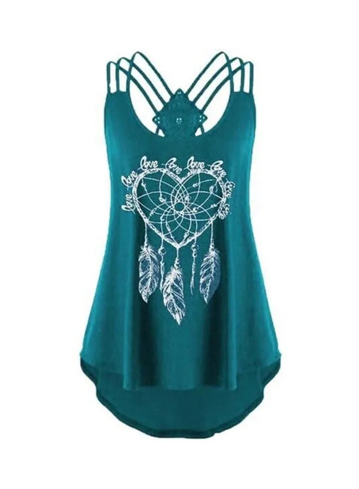 U-Neck Printed T-Shirt Teal