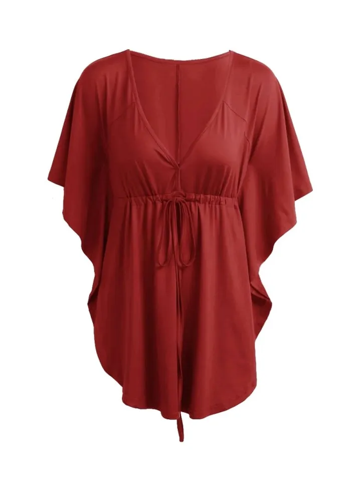 Batwing Sleeves Tunic Red