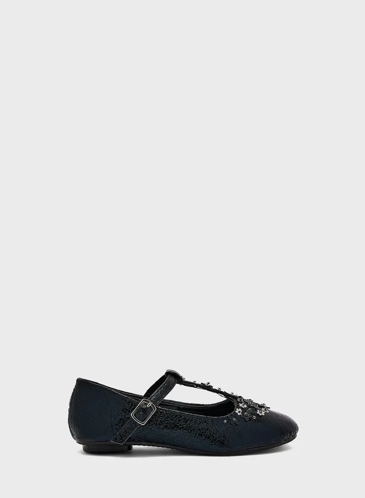T Bar Sandal With Floral Trim