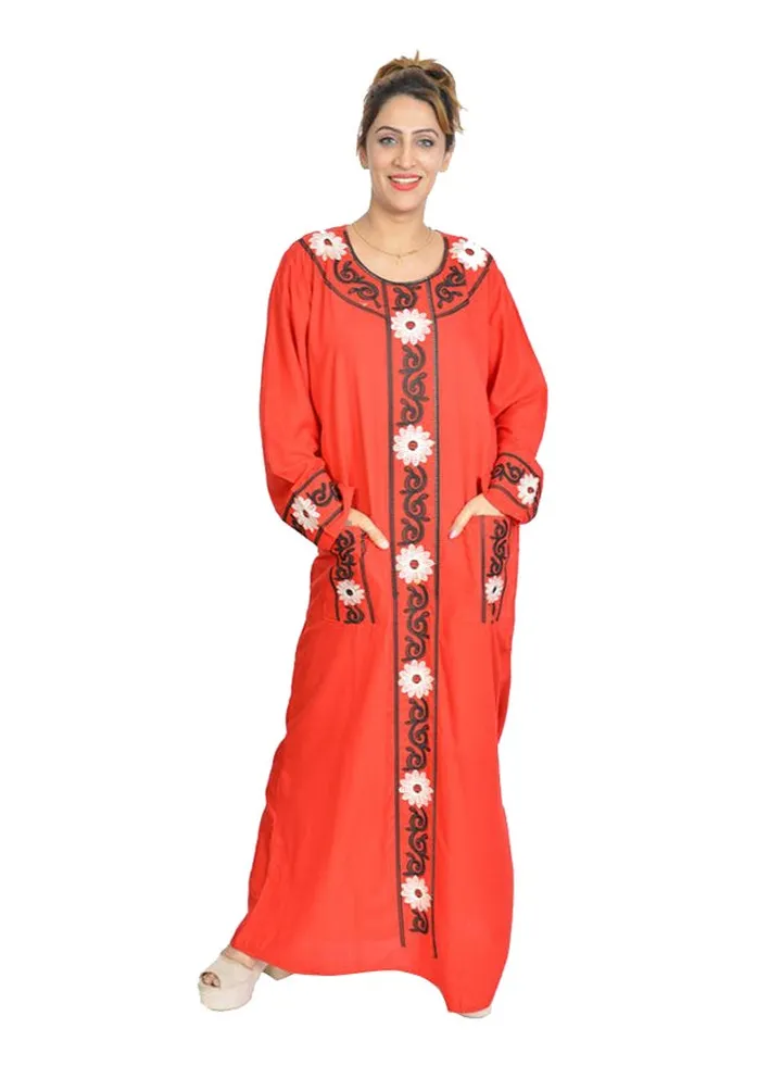 Full Sleeves Jalabiya For Women Red/Black/White
