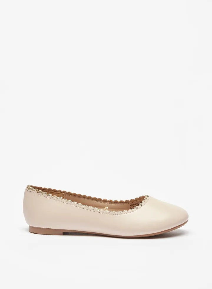 Girls Glittered Scallop Detail Slip On Ballerina Shoes