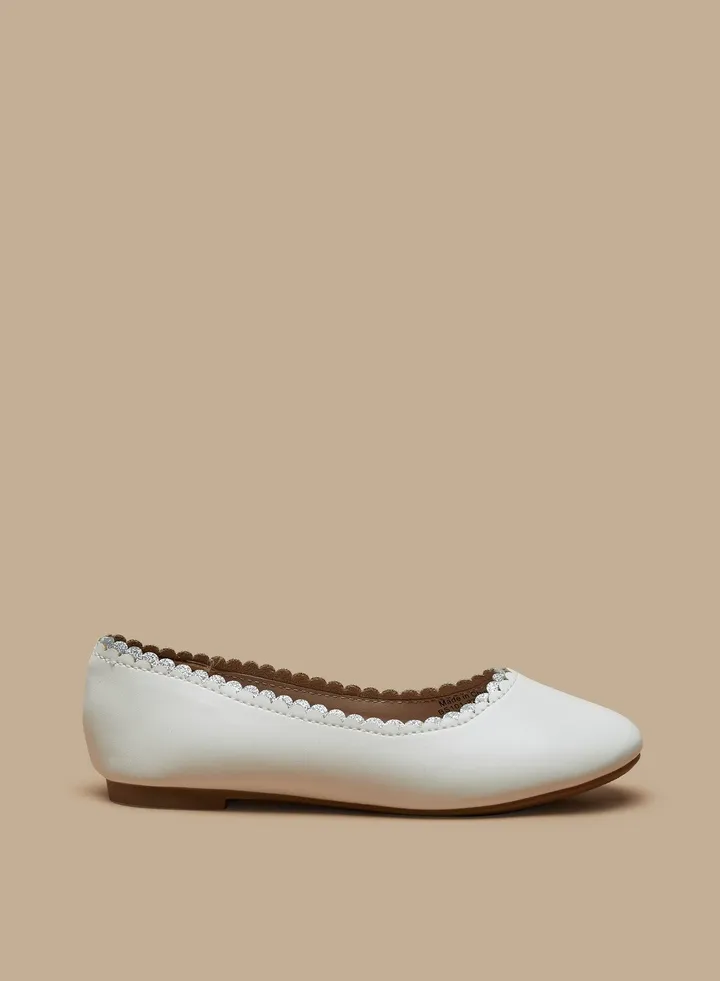 Girls Glittered Scallop Detail Slip On Ballerina Shoes