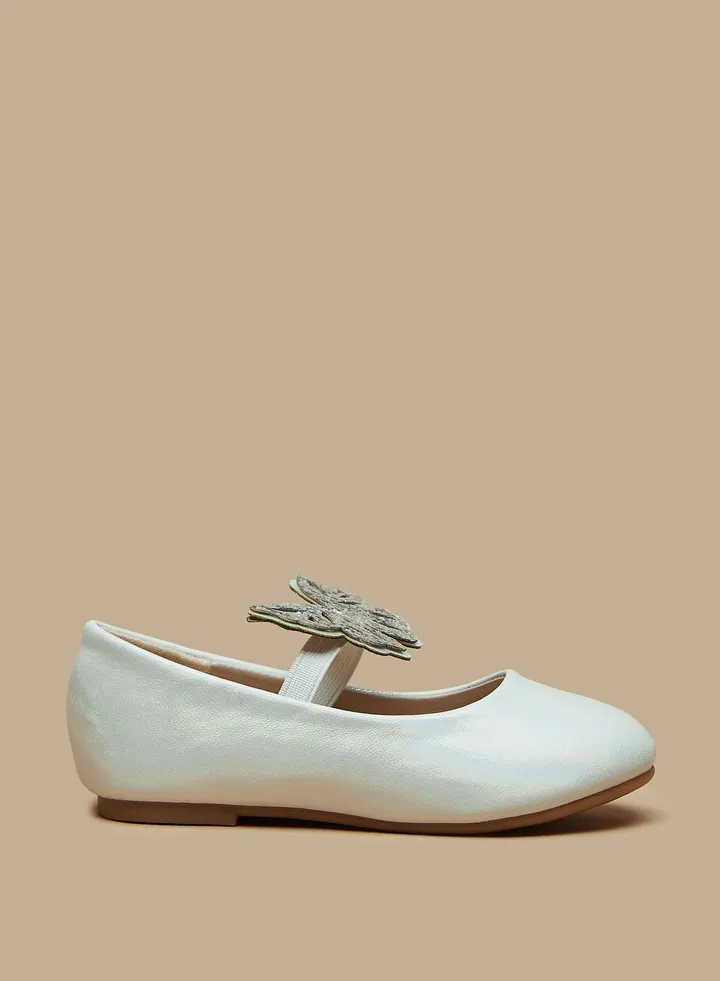Glittered Butterfly Accent Ballerina Shoes with Elasticated Strap
