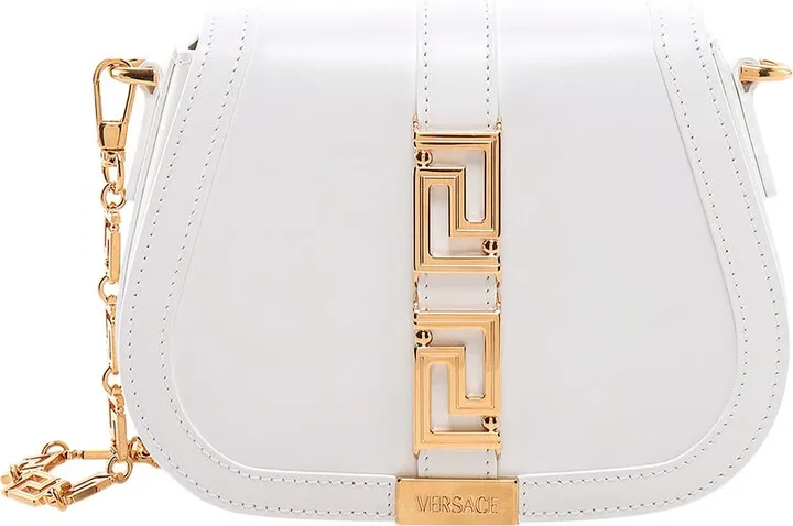 Leather shoulder bag with metal La Greca motif