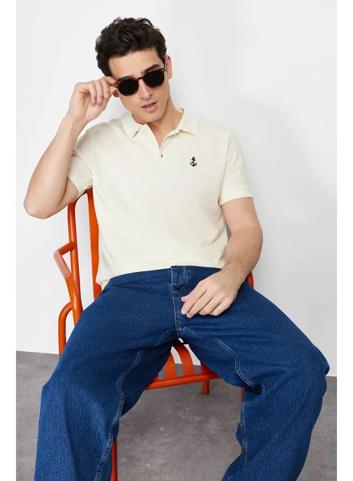 Stone Regular Short Sleeve Men's Textured Polo Neck T-shirt