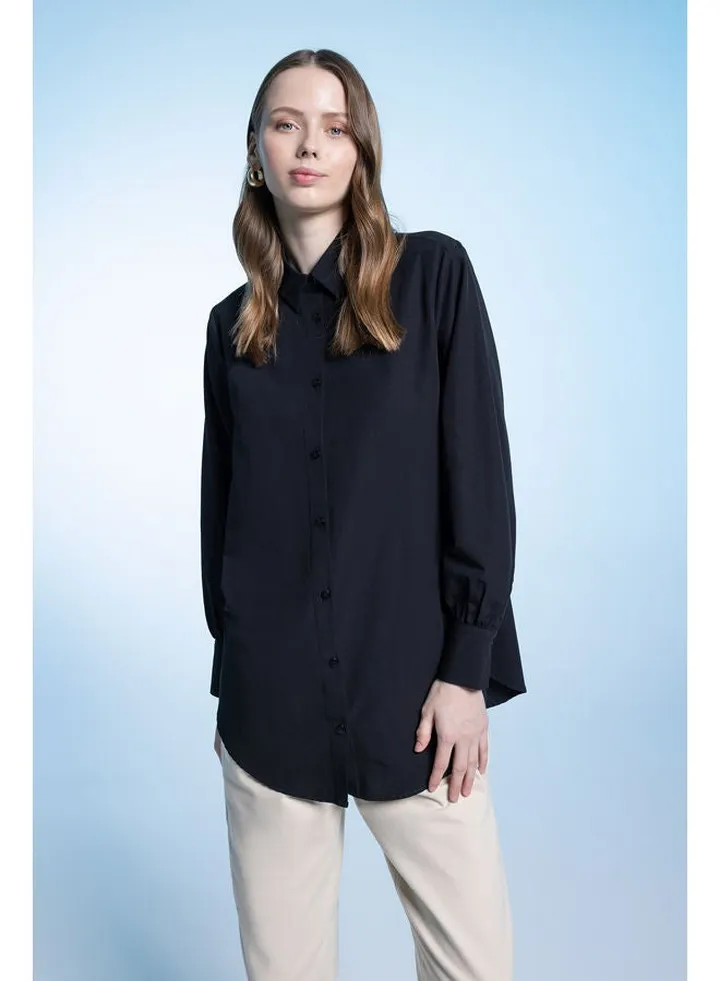 Woman Woven Regular Fit Shirt Neck Long Sleeve Tunic