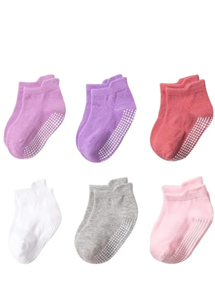 Toddler Socks for Boys and Girls Non Slip Baby Socks Breathable Low Cut Anti Skid Socks for Kids (Girl Solid, 1-3 Years)
