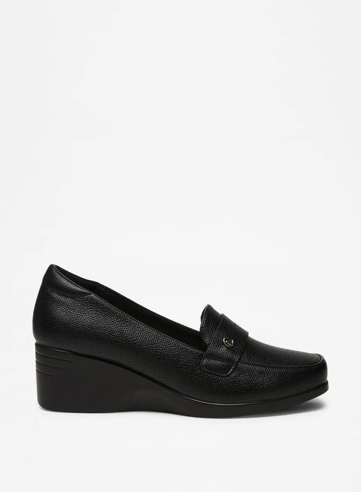Women's Textured Slip-On Loafers with Wedge Heels