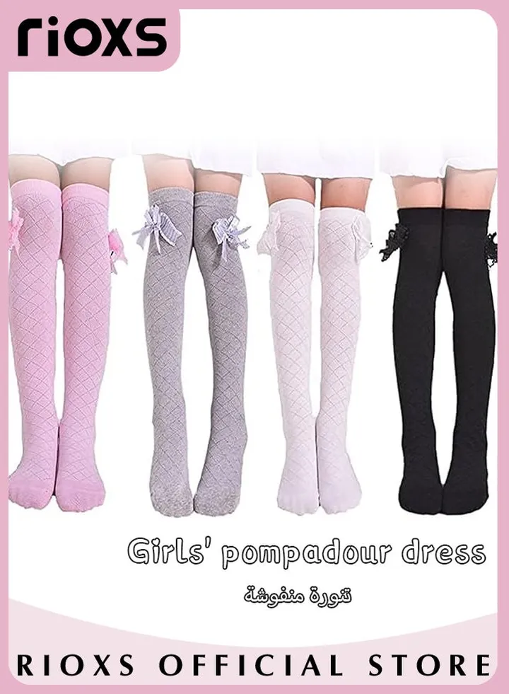 Little Girls' Cute Checkered Bowknot Cotton Knee High Socks Knee High Princesses Stockings