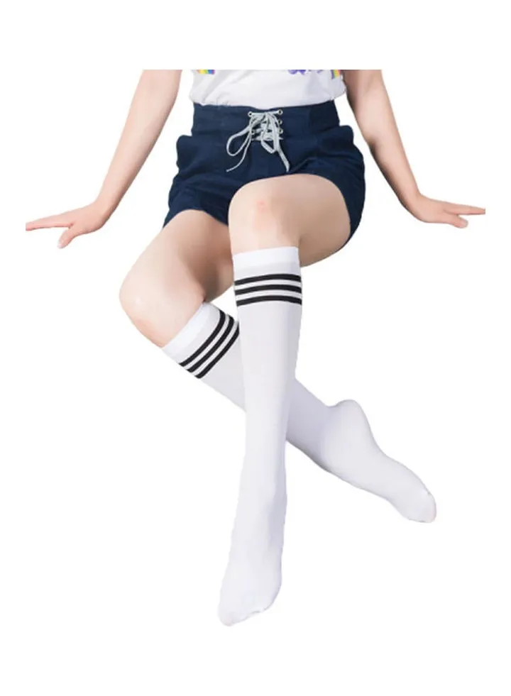 Striped Thin Mid-Calf Length Socks White/Black