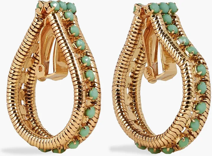 Gold-tone stone clip earrings