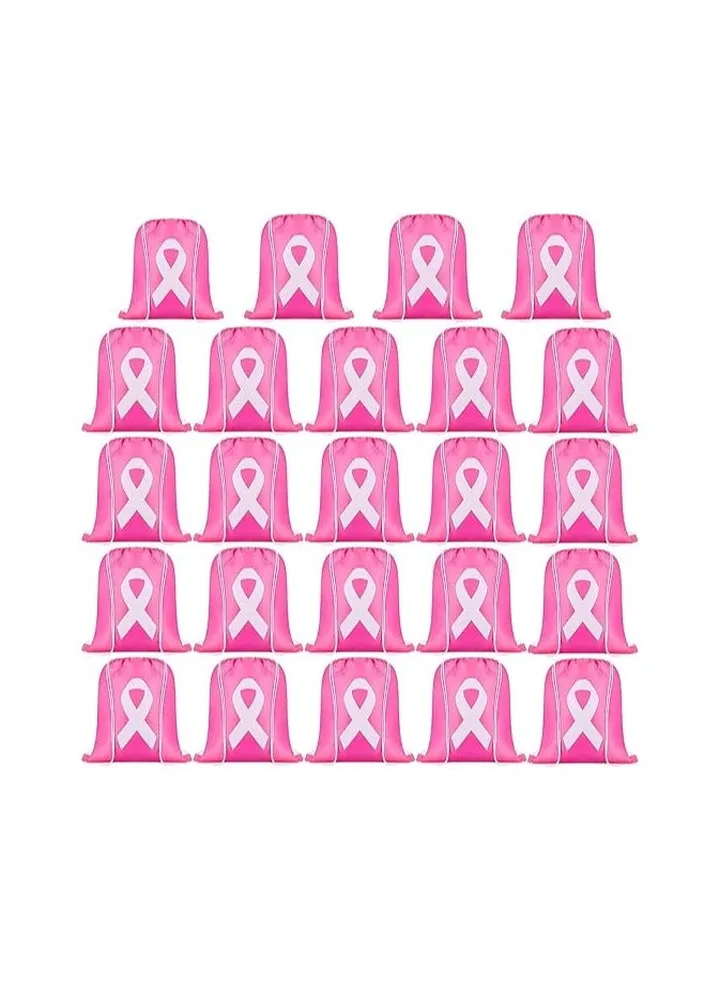 10 pcs of Pink BreastCancer Awareness Drawstring bag -Pink Ribbon Polyester Drawstring Bags -Hope Fight Sport Gym Sackpack for Women Travel Storage Accessories
