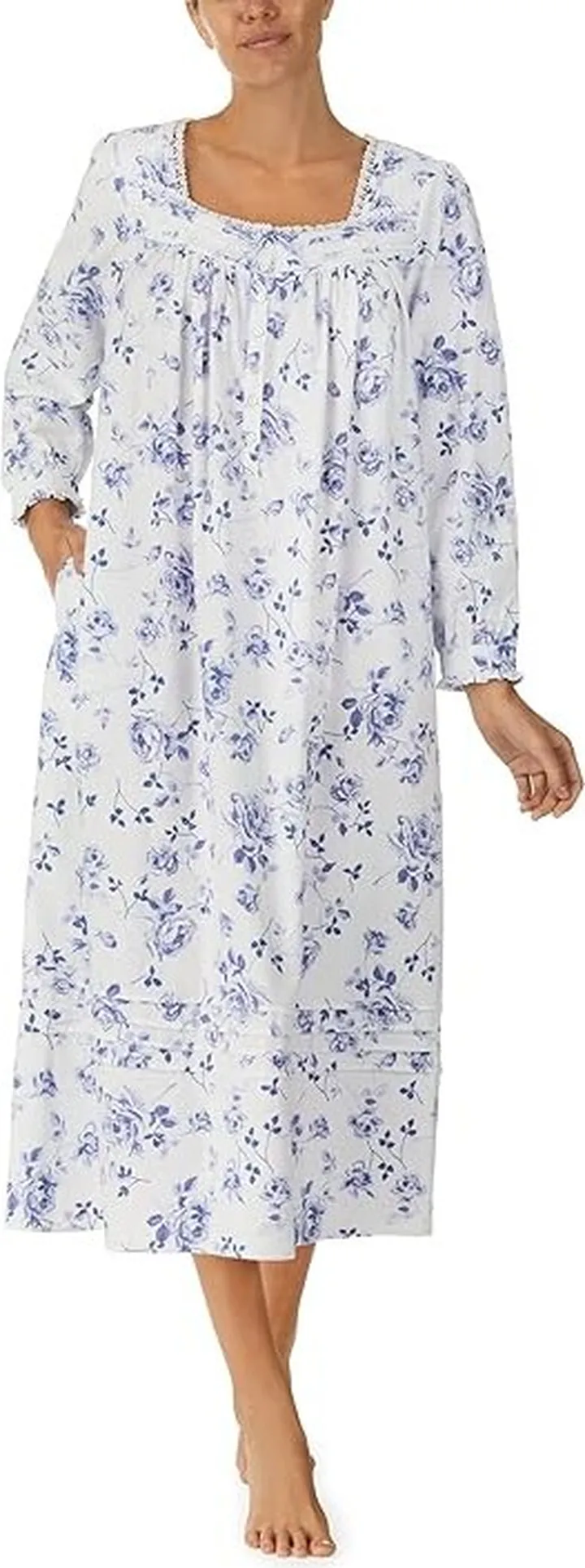 Eileen West Long Sleeve Flannel Ballet Gown (Blue Rose) Women's Pajama