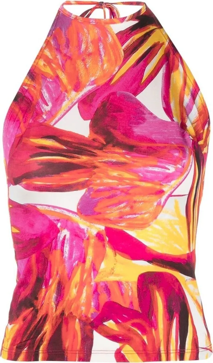 Pink Floral Print Halterneck Top